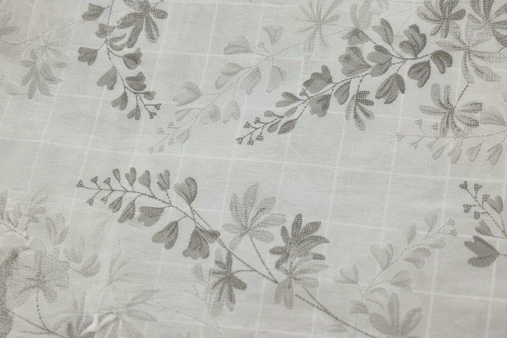 Dohar Double Bed | Silver Botanical Leaf & Vine Print | Reversible | 100% Cotton
