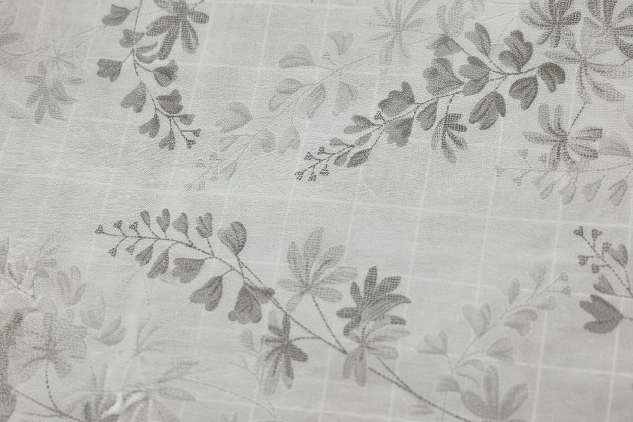 Dohar Double Bed | Silver Botanical Leaf & Vine Print | Reversible | 100% Cotton