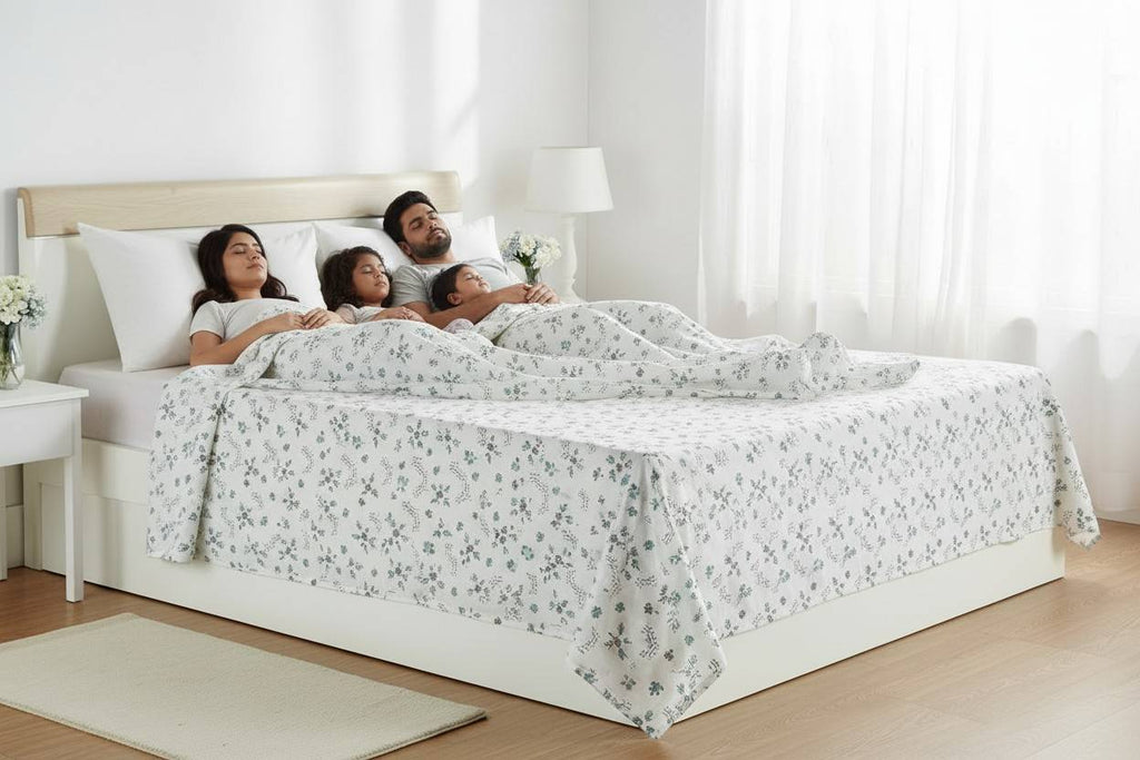 Dohar Double Bed | Teal Floral Bouquet & Geometric Print | 100% Cotton