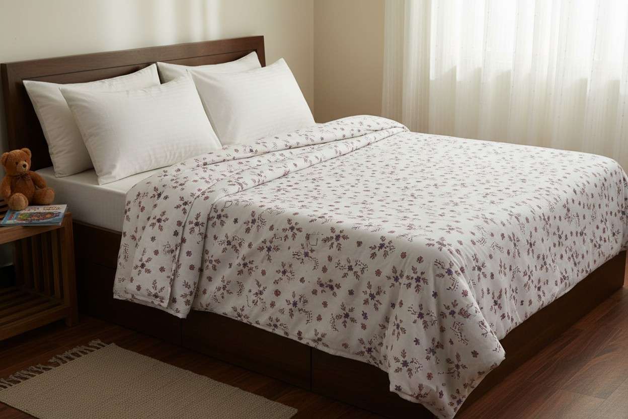 Dohar Double Bed | Floral Bouquet & Geometric Print | 100% Cotton