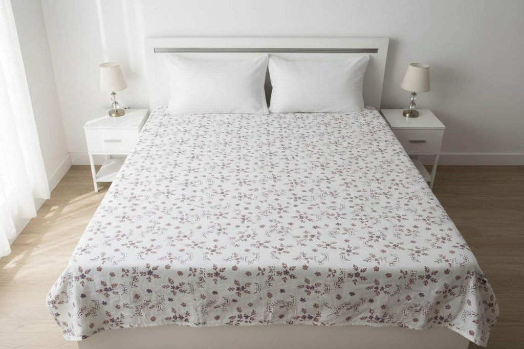 Dohar Double Bed | Floral Bouquet & Geometric Print | 100% Cotton