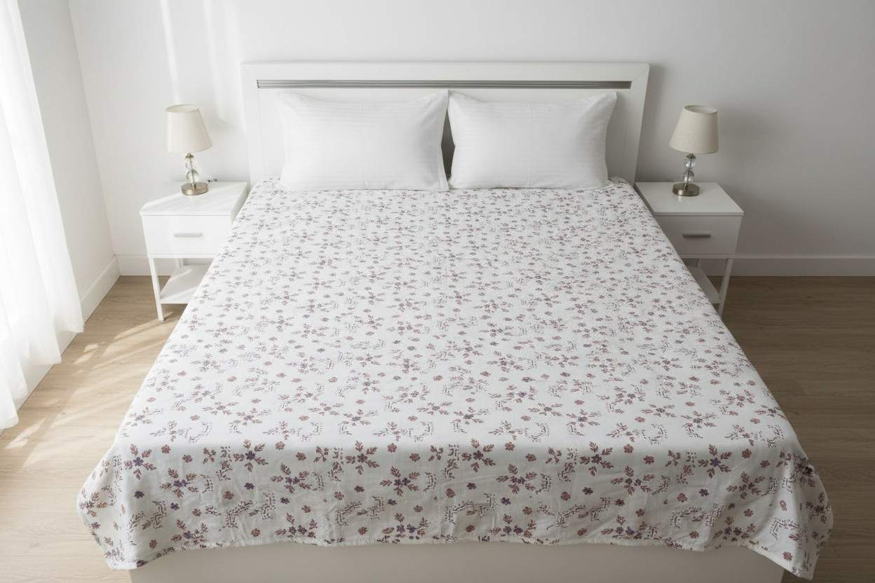 Dohar Double Bed | Floral Bouquet & Geometric Print | 100% Cotton
