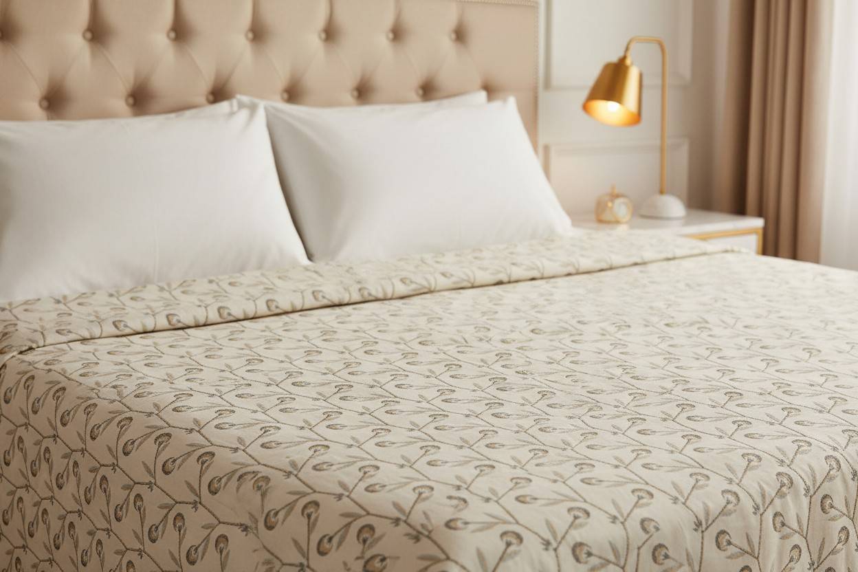 Dohar Double Bed | Trailing Vine & Poppy Bud Block Print | 100% Cotton