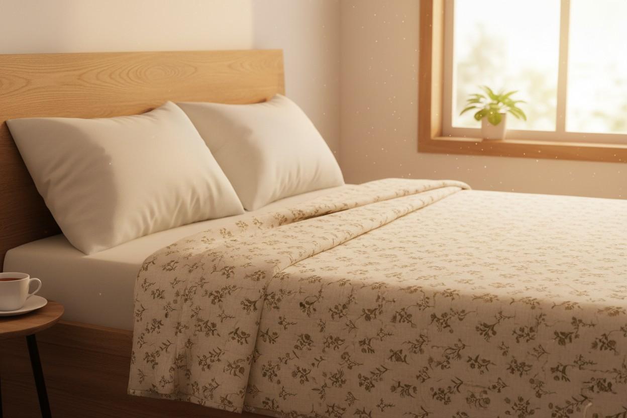 Dohar Double Bed | Botanical Floral Sprig Print | Reversible | 100% Cotton