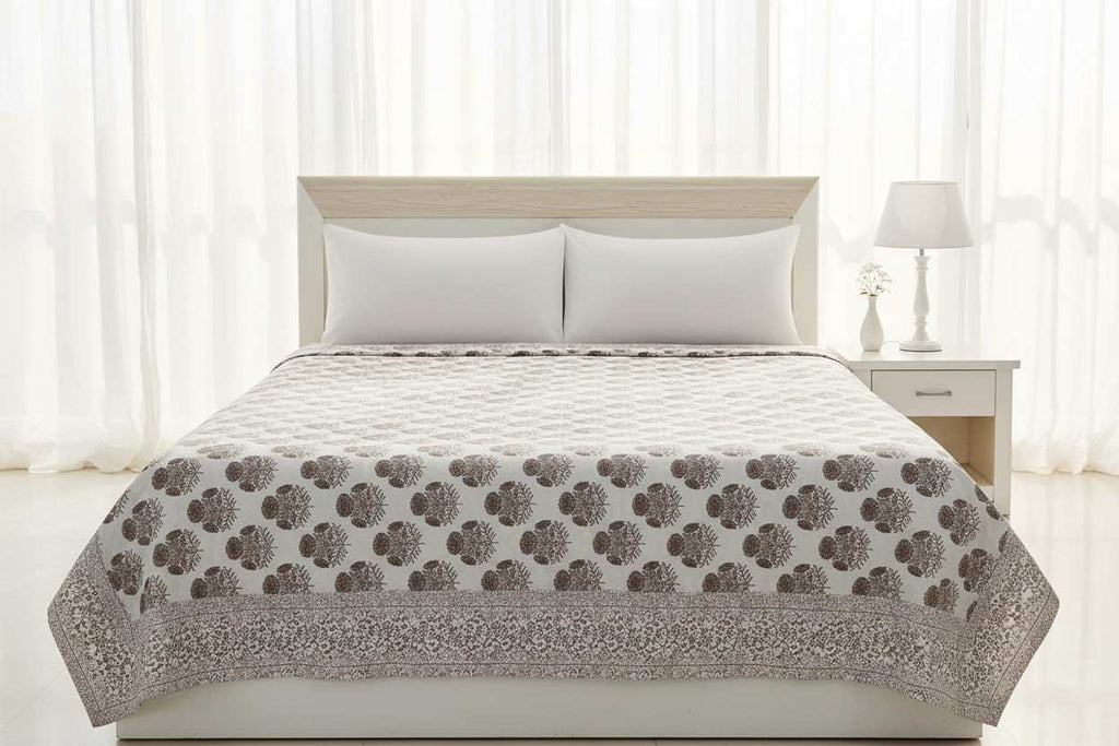 Dohar Double Bed  | Marigold Floral Block Print | AC Dohar | 100% Cotton