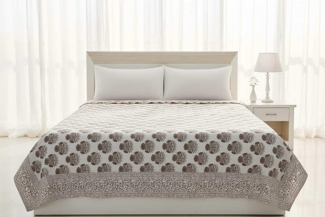 Dohar Double Bed  | Marigold Floral Block Print | AC Dohar | 100% Cotton