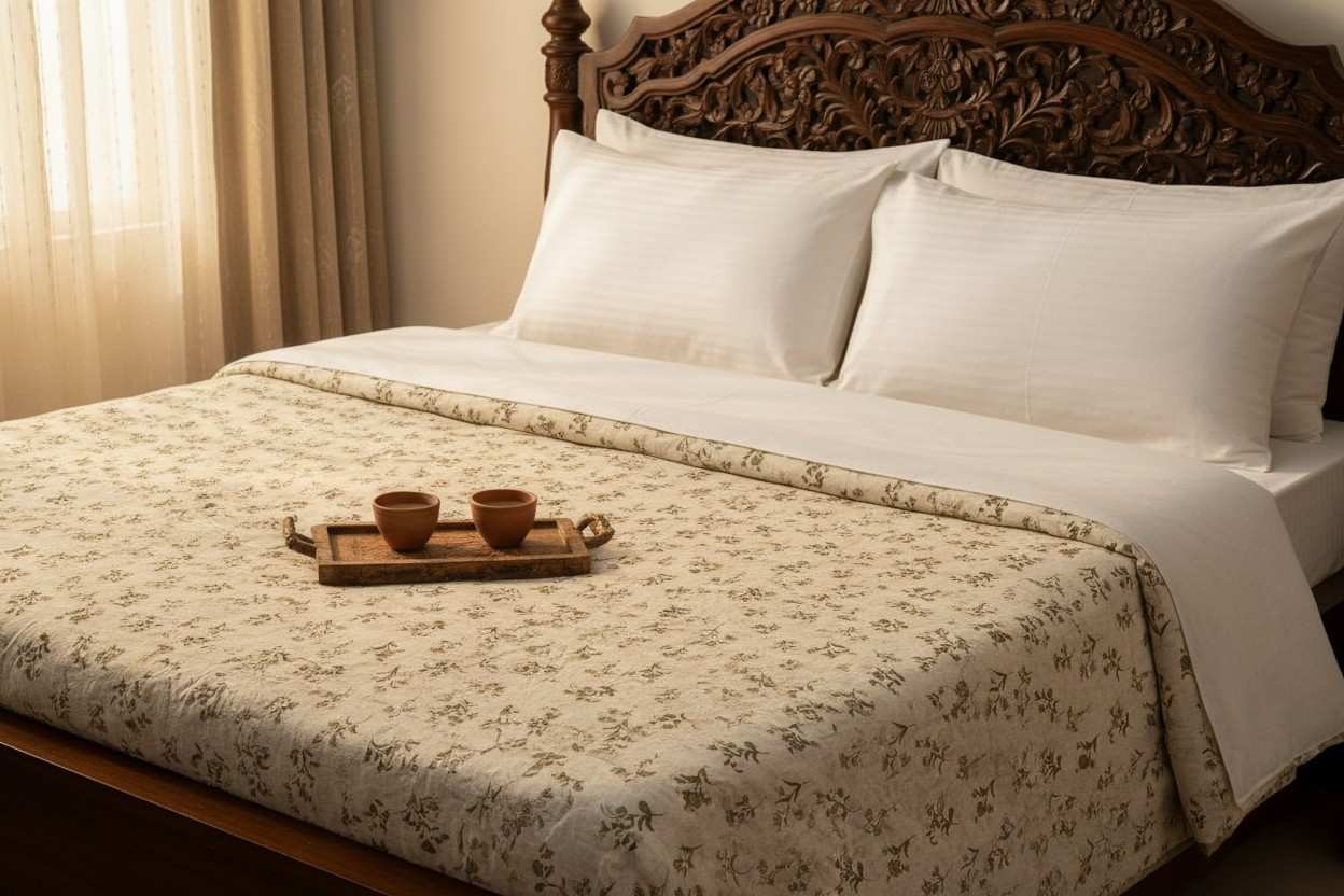 Dohar Double Bed | Botanical Floral Sprig Print | Reversible | 100% Cotton