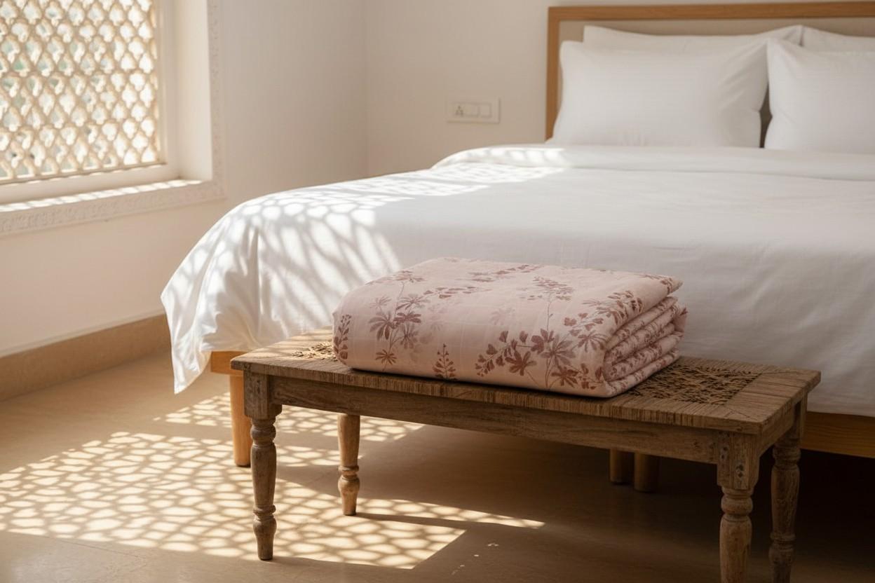 Dohar Single Bed |Pink Floral Print | AC Dohar | 100% Cotton (Set of 2 Pcs)