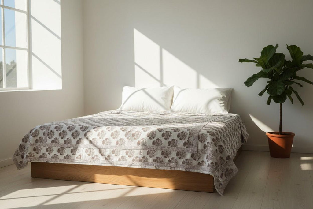 Dohar Double Bed  | Marigold Floral Block Print | AC Dohar | 100% Cotton