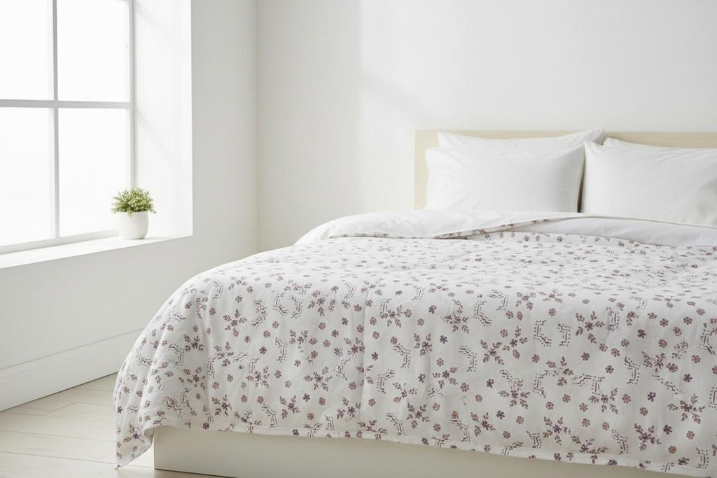 Dohar Double Bed | Floral Bouquet & Geometric Print | 100% Cotton
