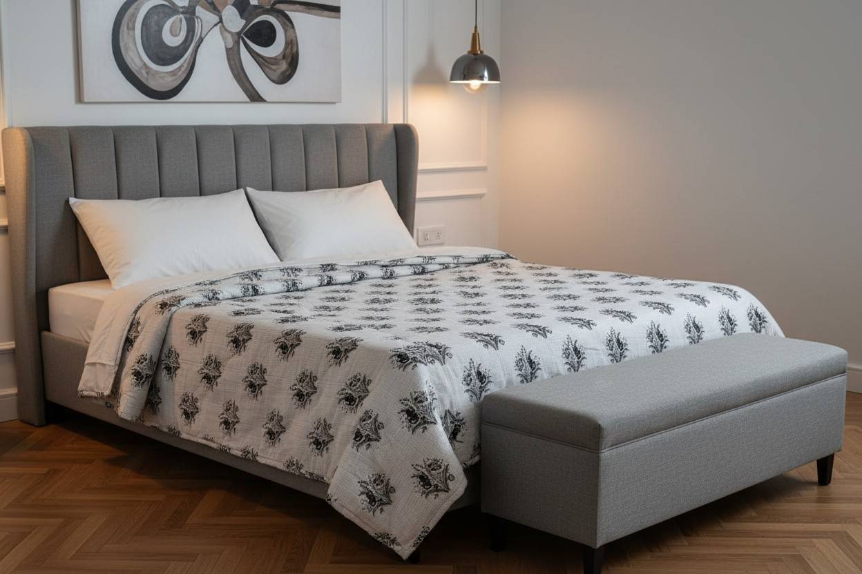 Dohar Double Bed| Mughal Floral Medallion Block Print | Reversible | 100% Cotton
