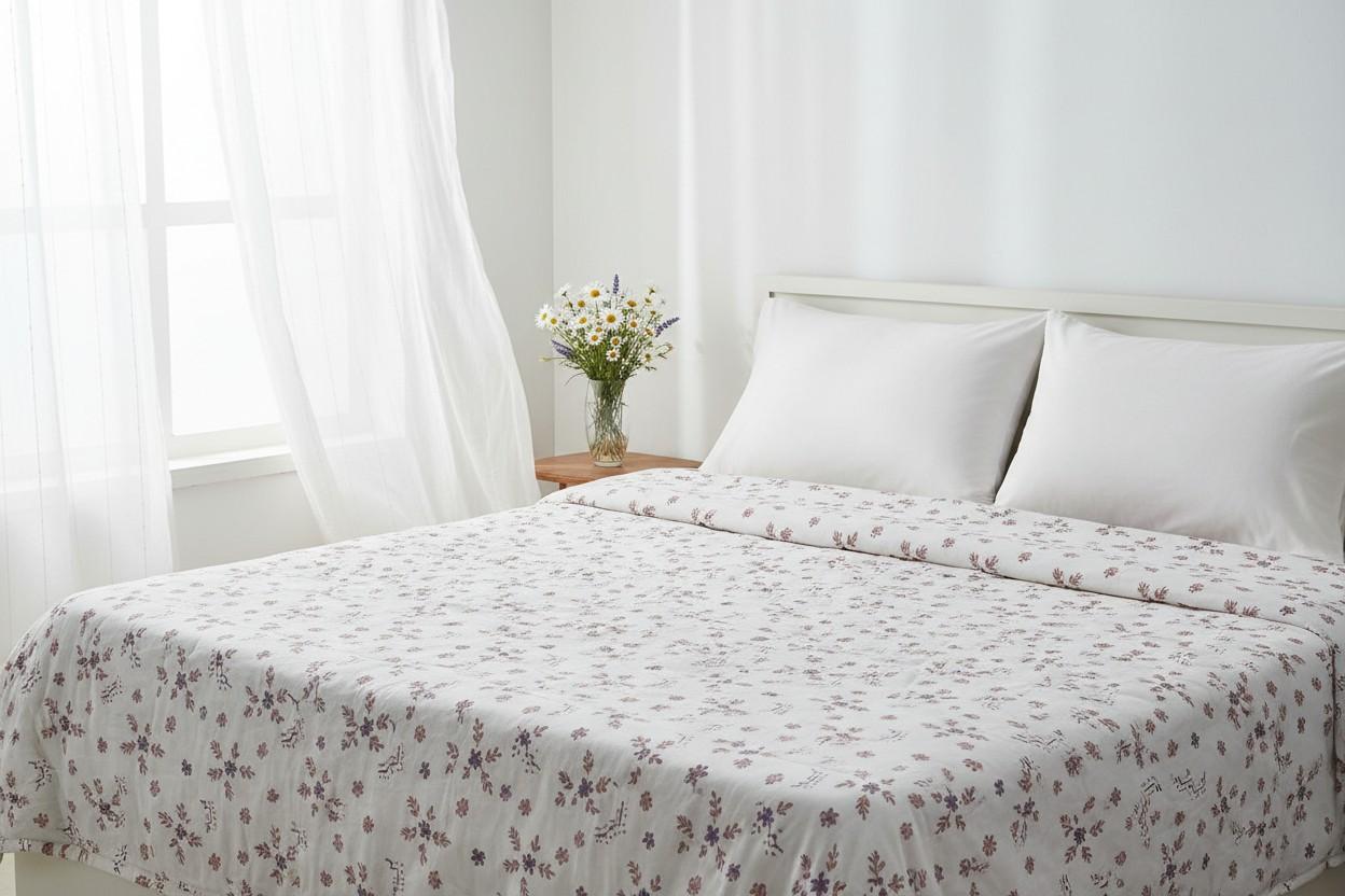 Dohar Double Bed | Floral Bouquet & Geometric Print | 100% Cotton