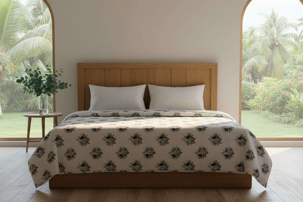 Dohar Double Bed| Mughal Floral Medallion Block Print | Reversible | 100% Cotton