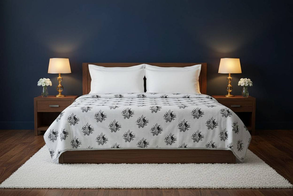 Dohar Double Bed| Mughal Floral Medallion Block Print | Reversible | 100% Cotton