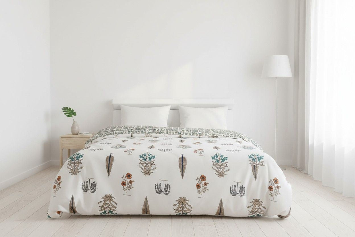 Double Dohar | Botanical Floral Print | 100% Cotton |