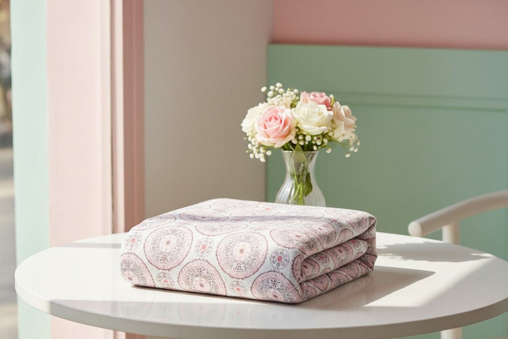 Dohar Single Bed | Blush Pink Medallion Print | AC Dohar | 100% Cotton (Set of 2 Pcs)