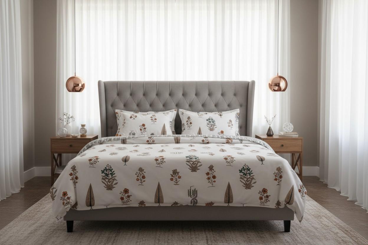 Double Dohar | Botanical Floral Print | 100% Cotton |