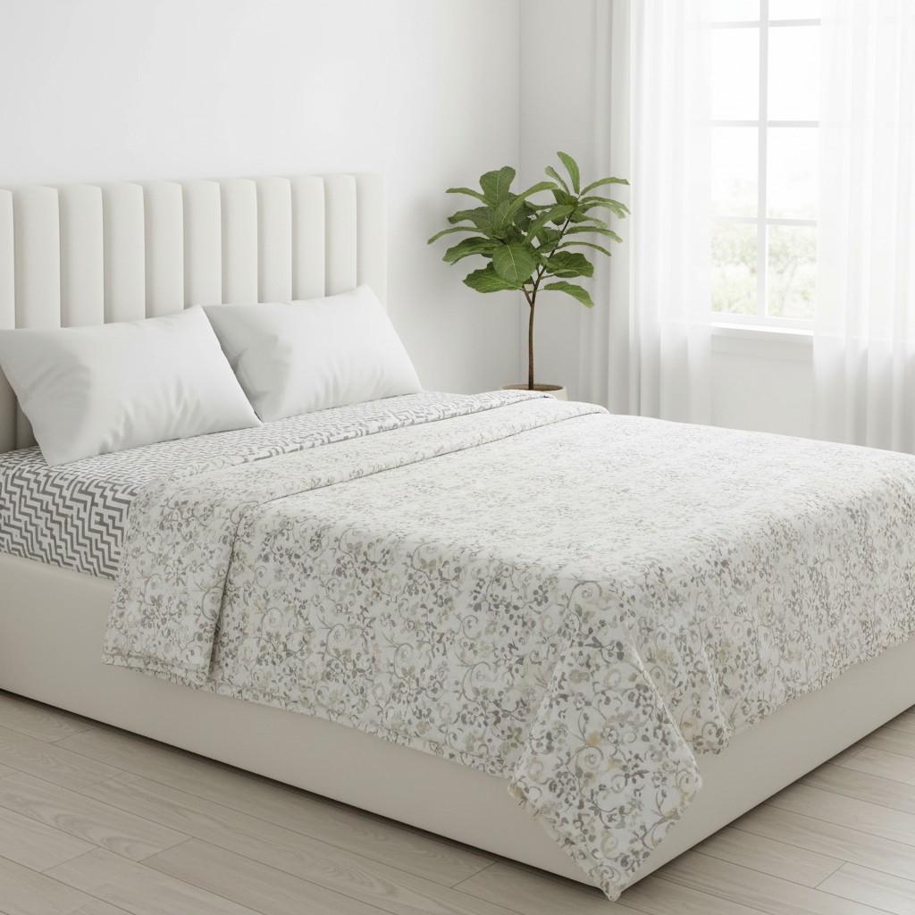 Dohar Double Bed | Geometric Maze & Floral Print | 100% Cotton