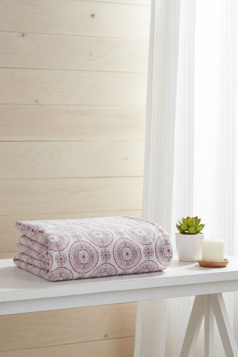 Dohar Single Bed | Blush Pink Medallion Print | AC Dohar | 100% Cotton (Set of 2 Pcs)