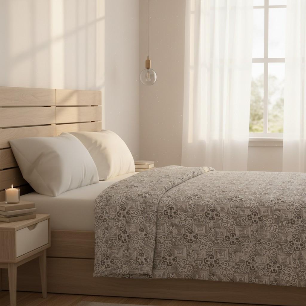 Dohar Double Bed | Geometric Maze & Floral Print | 100% Cotton