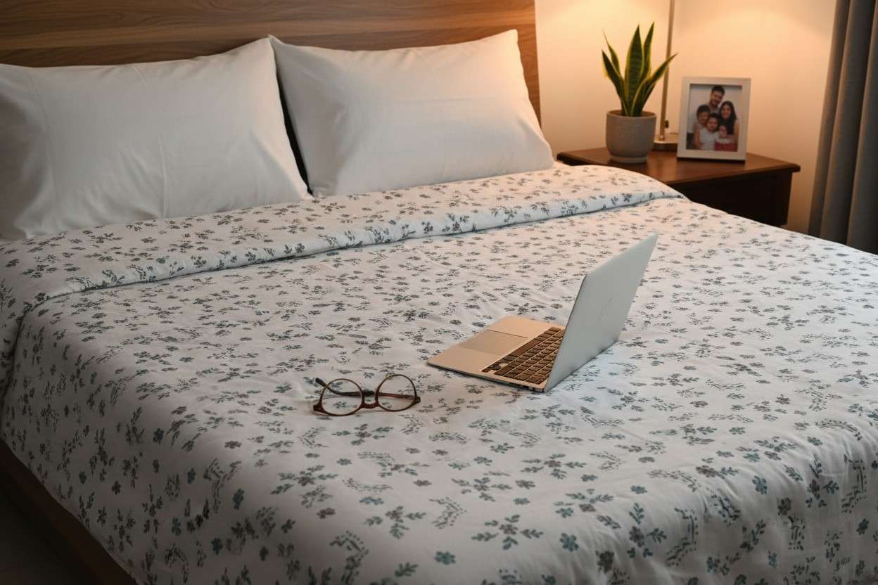 Dohar Double Bed | Teal Floral Bouquet & Geometric Print | 100% Cotton