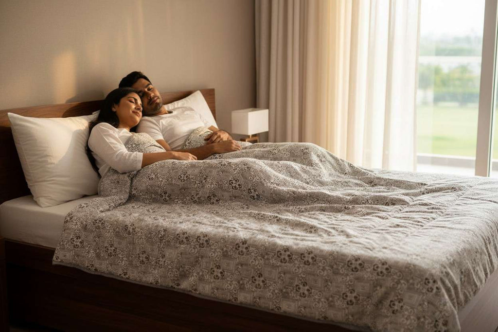 Dohar Double Bed | Geometric Maze & Floral Print | 100% Cotton