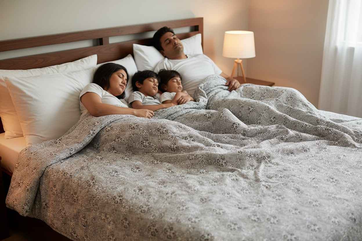 Dohar Double Bed | Geometric Maze & Floral Print | 100% Cotton