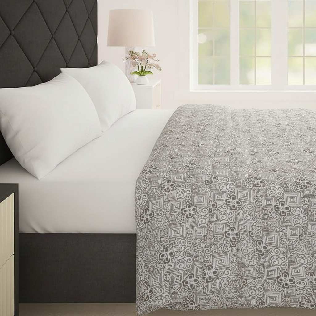 Dohar Double Bed | Geometric Maze & Floral Print | 100% Cotton