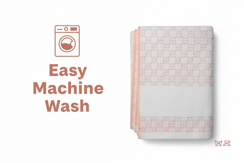 Cotton Bath Towel | Blush Pink Geometric Jacquard | Ultra Soft, Super Absorbent & Quick Dry | Unisex