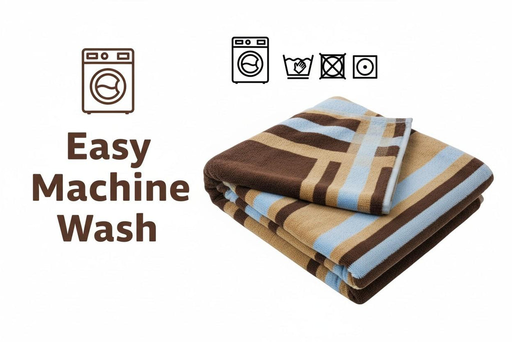 Cotton Bath Towel | Brown, Camel & Sky Blue Stripes | Ultra Soft, Super Absorbent & Quick Dry | Unisex