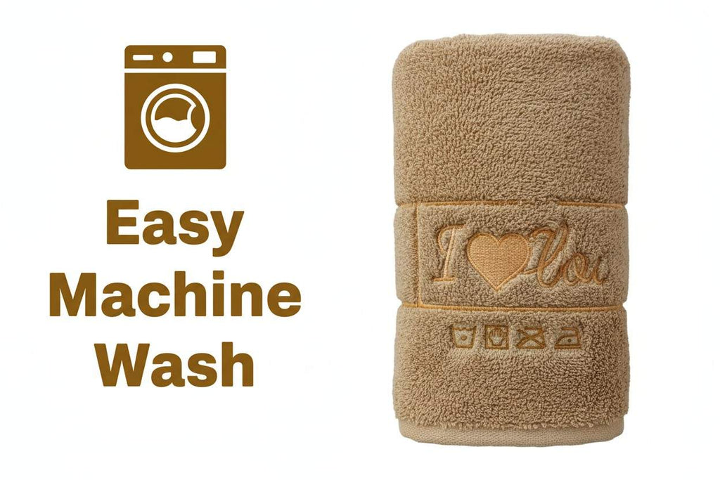 Bath Towel Microfiber | Camel | "I ♥ You" Embroidery | Ultra Soft & Quick Dry | Unisex
