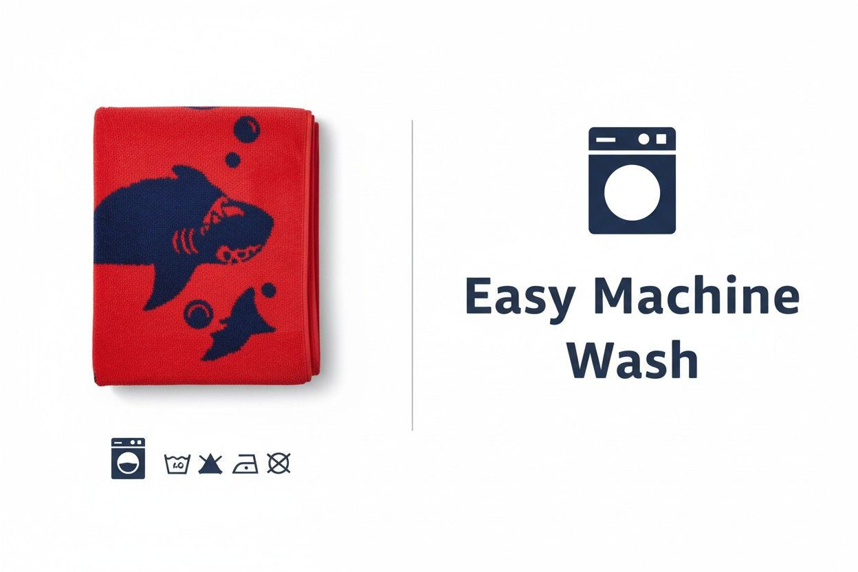 Kids Cotton Bath Towel | Red & Navy Blue Shark Print | Boys & Girls