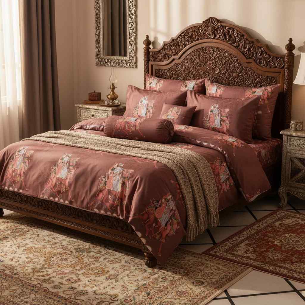 Rajasthani Royal Couple Bedsheet King Size 7D Digital Print with 2 Pillow Covers - 108x108 inch