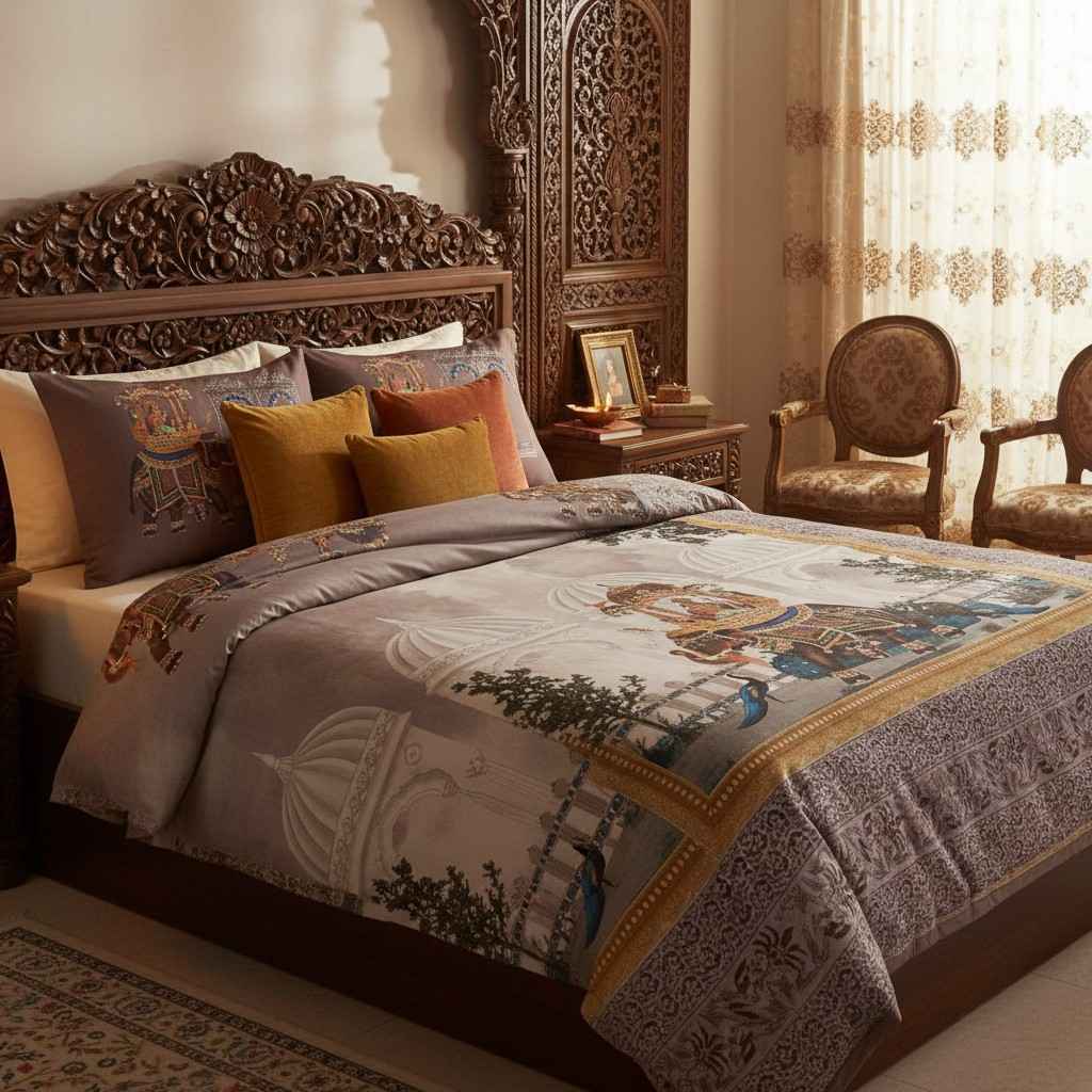 Royal Elephant Heritage Bedsheet King Size 7D Digital Print with 2 Pillow Covers - 108x108 inch