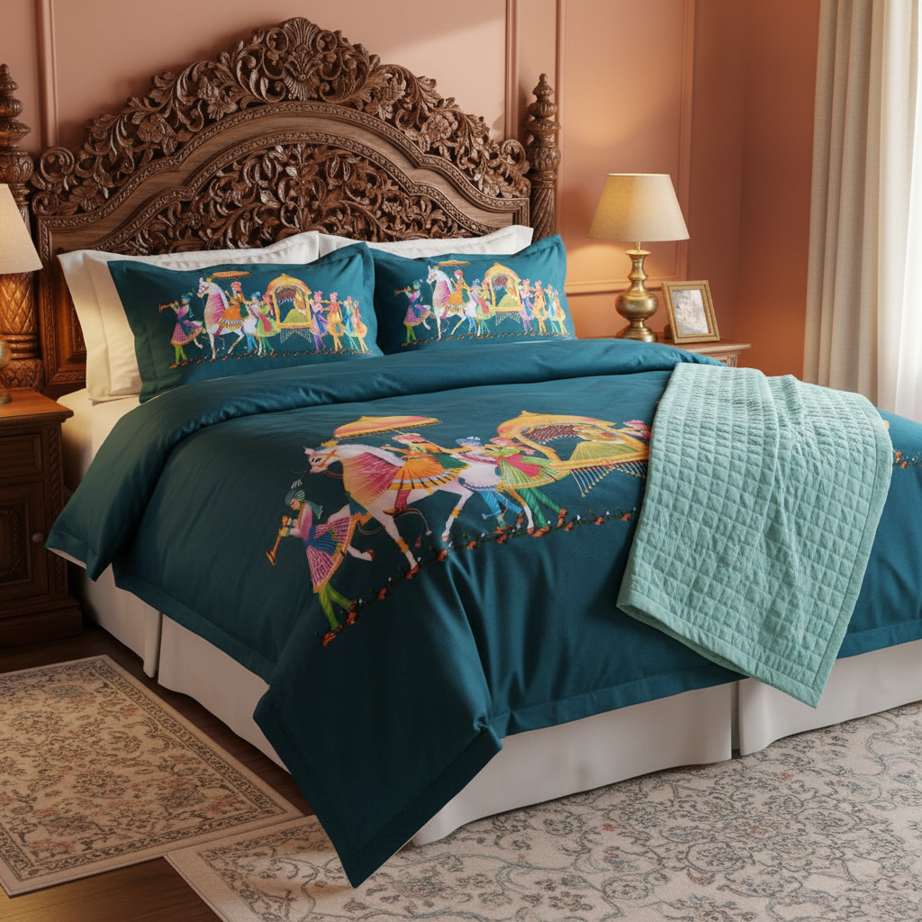 Royal Procession King Size Bedsheet 7D Digital Print with 2 Pillow Covers - 108x108 inch