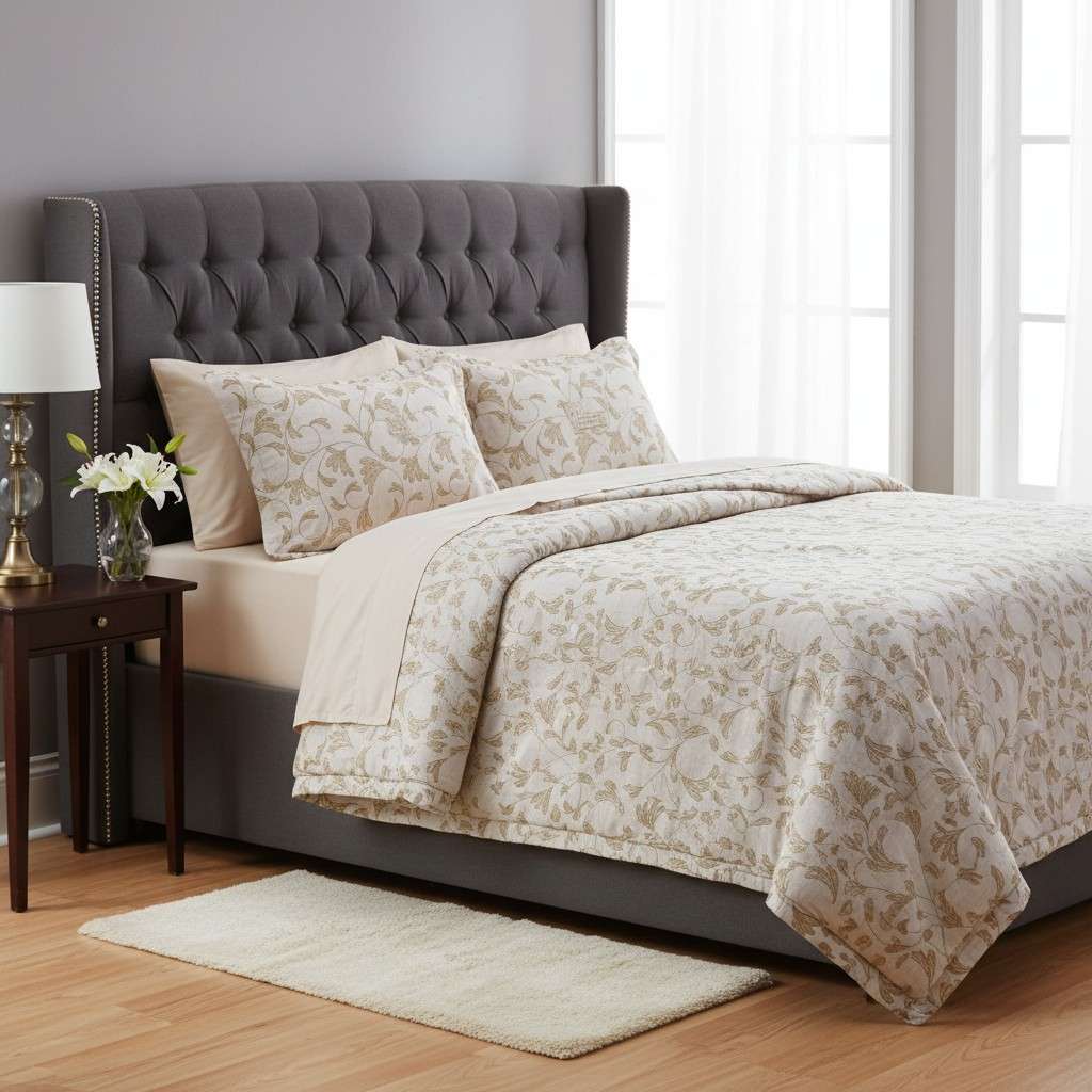 Summer Dohar Double Bed | White Grey Floral 100% Cotton Bedding
