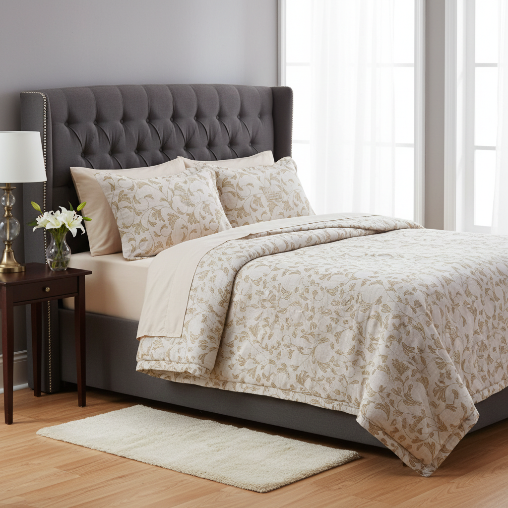 Summer Dohar Double Bed | White Grey Floral 100% Cotton Bedding