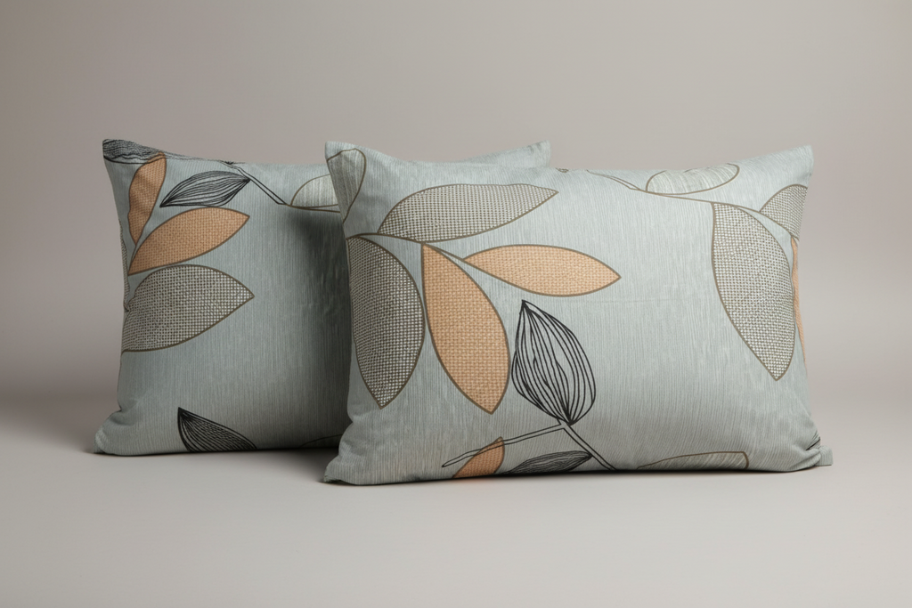 Fitted Elastic Queen Bedsheet with 2 Pillow Covers - Elegant Leaf Grey Beige Black