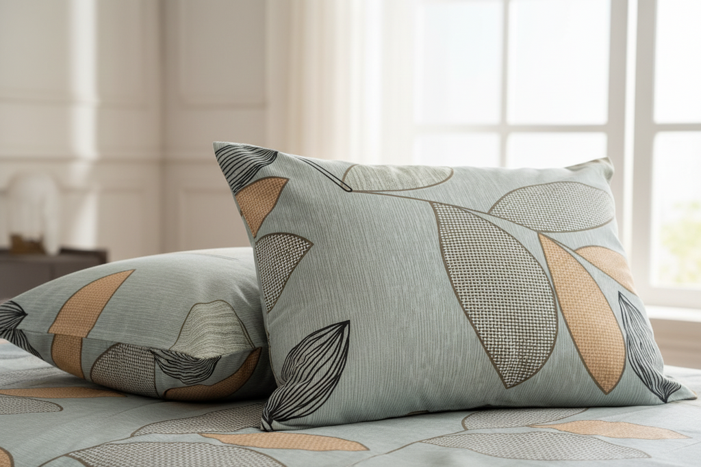 Fitted Elastic Queen Bedsheet with 2 Pillow Covers - Elegant Leaf Grey Beige Black