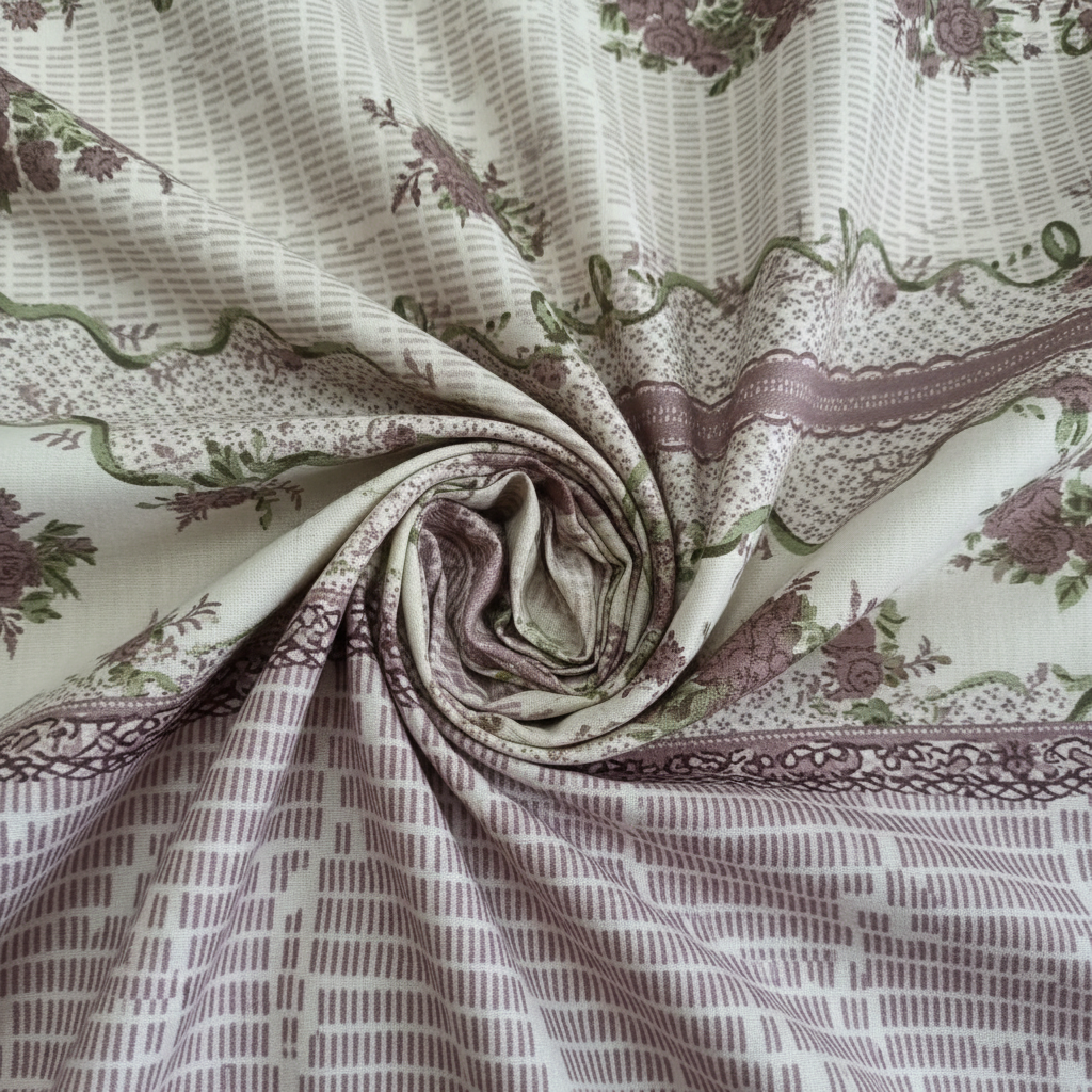 100% Pure Cotton King Size Bedsheet Set | Brown Green Floral Rose Stripe Pattern | 108x108 Inches