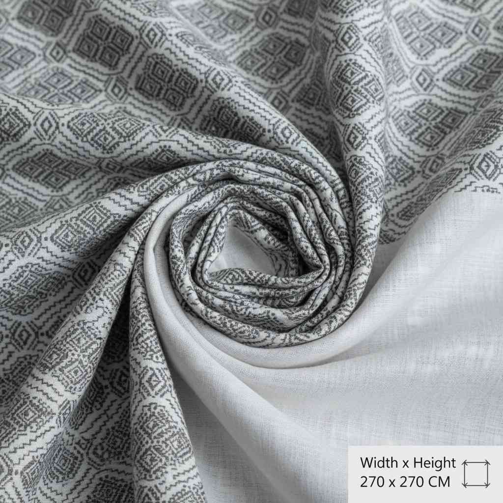 100% Pure Cotton King Size Bedsheet Set | Grey White Geometric Diamond Pattern | 108x108 Inches