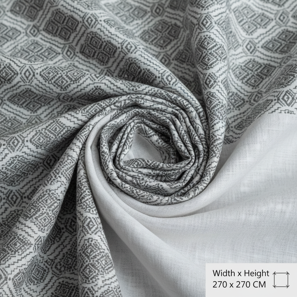 100% Pure Cotton King Size Bedsheet Set | Grey White Geometric Diamond Pattern | 108x108 Inches