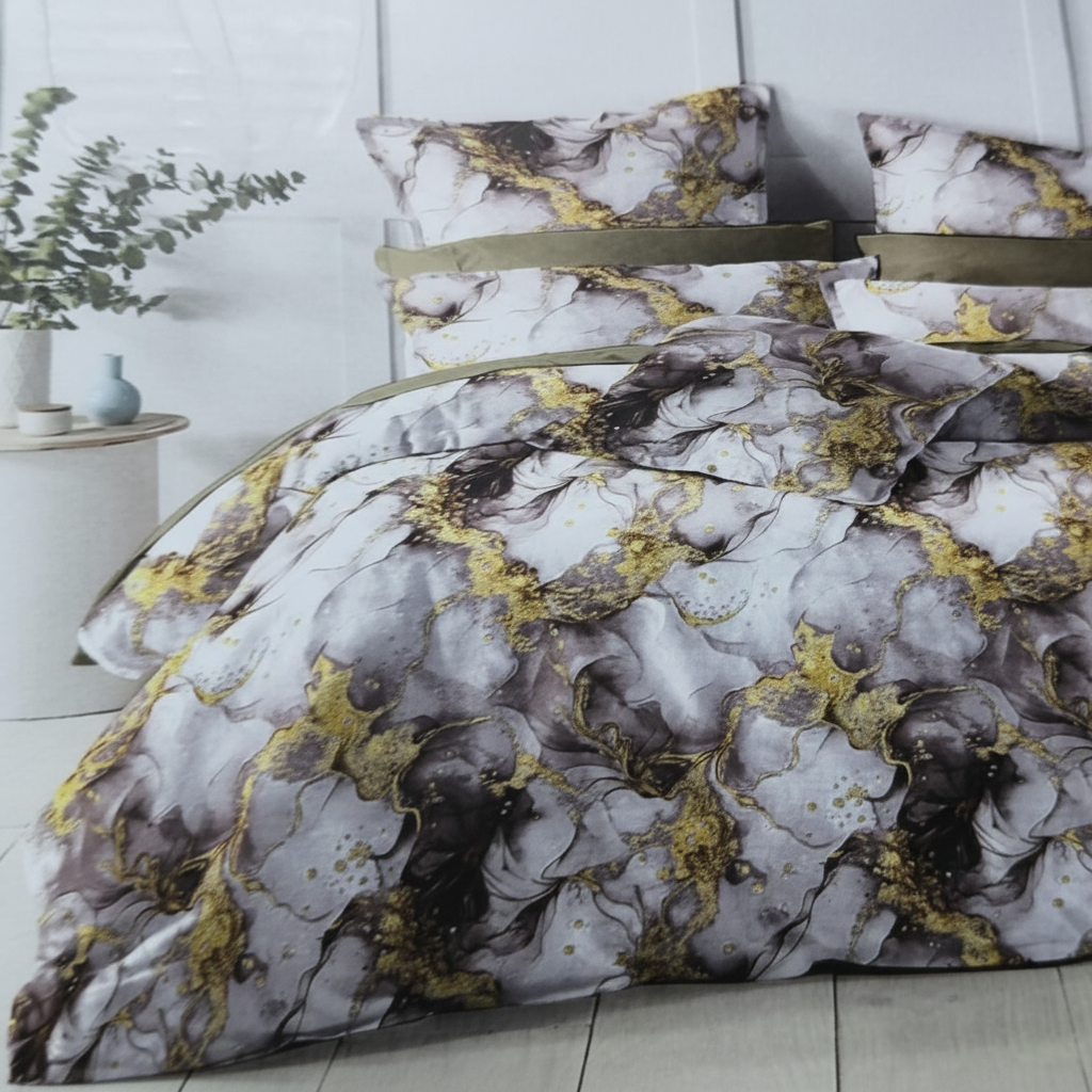 Marble Bedsheet with 2 Pillow Covers| Gold Abstract Pattern with Premium Packing
