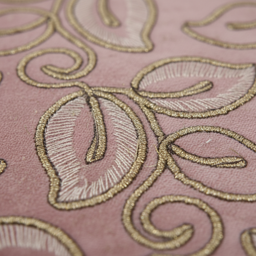 Pink Floral Embroidered Table Runner with Gold Zari & Silk Tassel