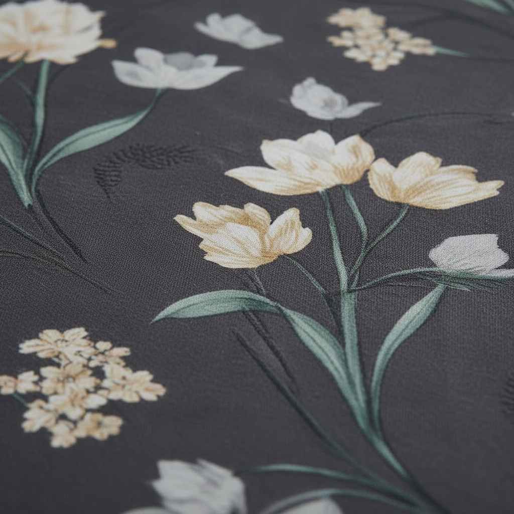 Botanical Bloom King Size Bedsheet – Dark Floral Embroidered