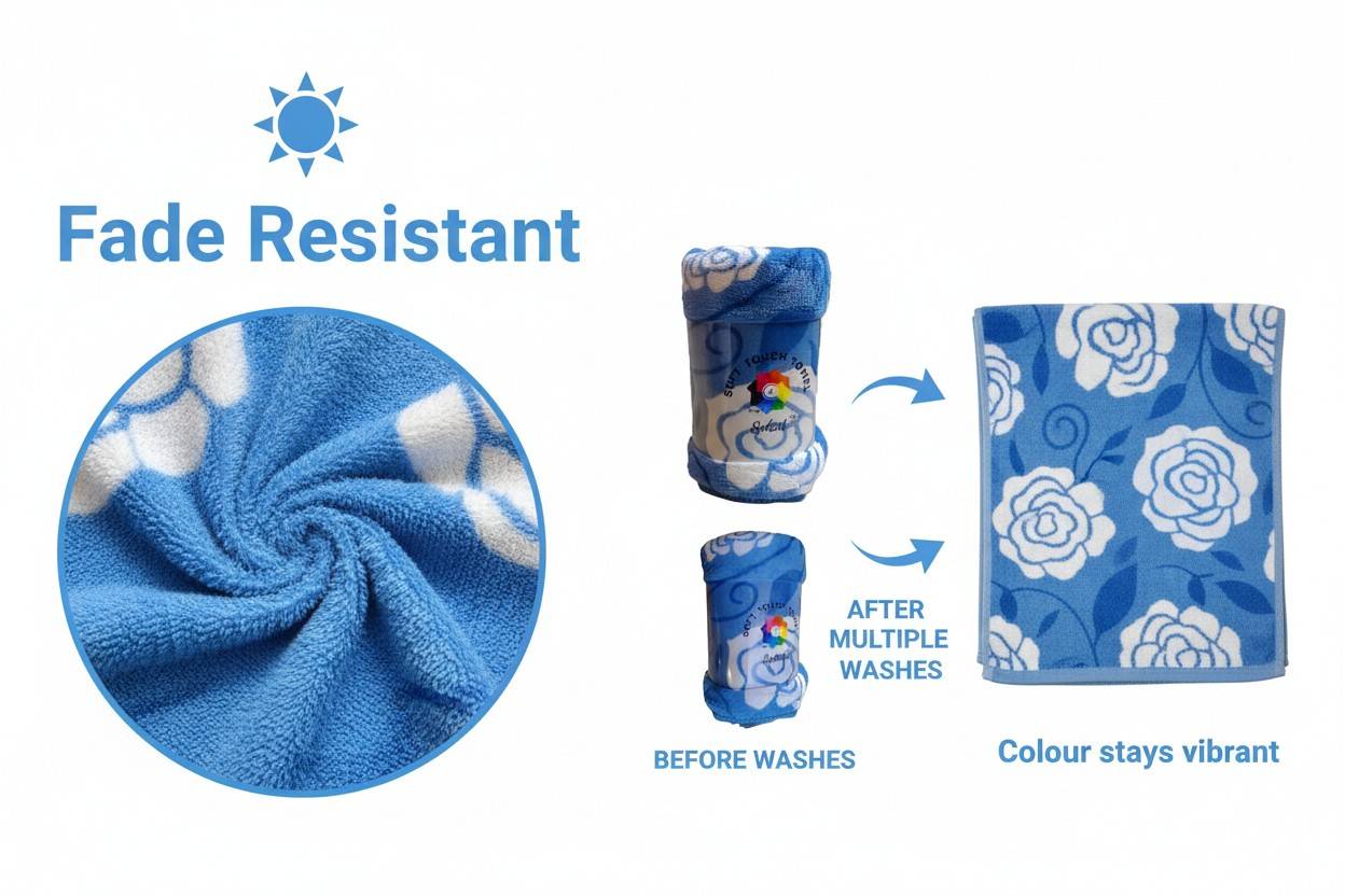 Microfiber Hand Towel | Sky Blue & White Rose Floral Print | Ultra Soft & Quick Dry (Set of 3 Pcs)
