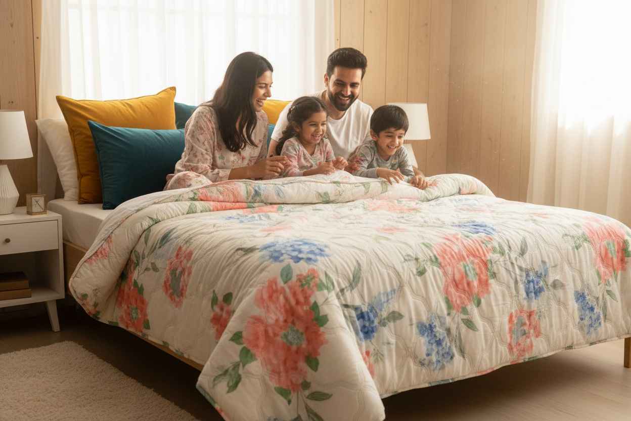 Hydrangea & Peony Double Bed Comforter | Floral Summer Quilted Bedding