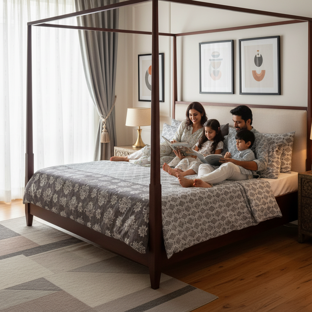 100% Pure Cotton King Size Bedsheet Set | Grey White Geometric Diamond Pattern | 108x108 Inches