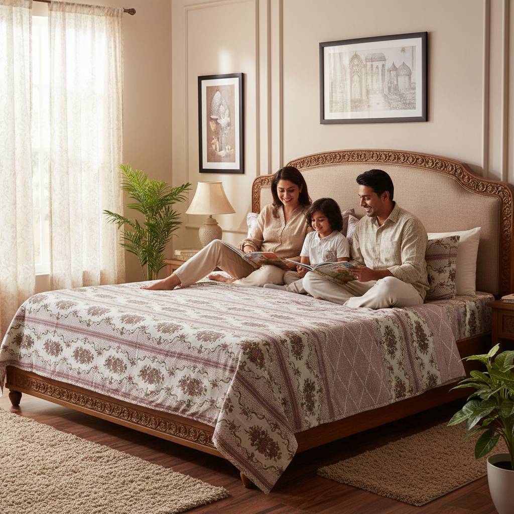 100% Pure Cotton King Size Bedsheet Set | Brown Green Floral Rose Stripe Pattern | 108x108 Inches