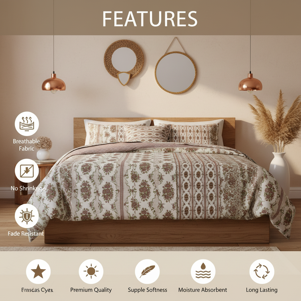 100% Pure Cotton King Size Bedsheet Set | Brown Green Floral Rose Stripe Pattern | 108x108 Inches
